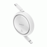 Navíjecí kabel Baseus Free2Pull USB-C/Lightning s nastavitelnou délkou až 1m 20W, bílá