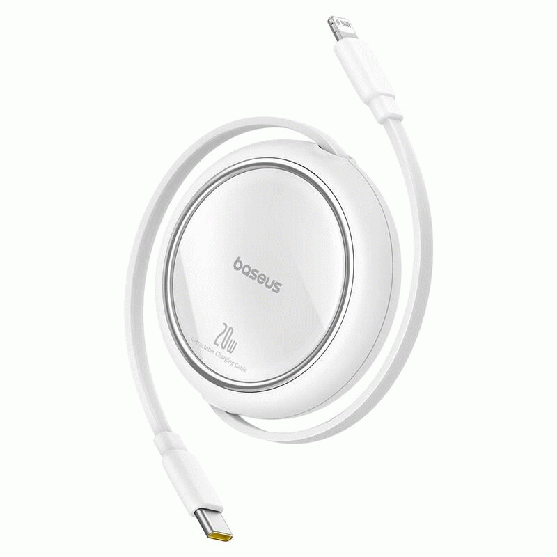 Navíjecí kabel Baseus Free2Pull USB-C/Lightning s nastavitelnou délkou až 1m 20W, bílá