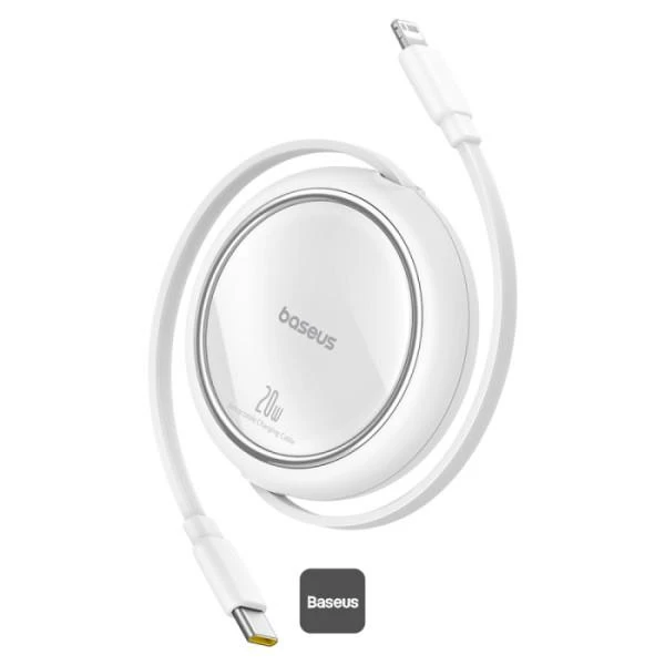Navíjecí kabel Baseus Free2Pull USB-C/Lightning s nastavitelnou délkou až 1m 20W, bílá