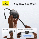 Navíjecí kabel Baseus Free2Pull USB-C/Lightning s nastavitelnou délkou až 1m 20W, černá