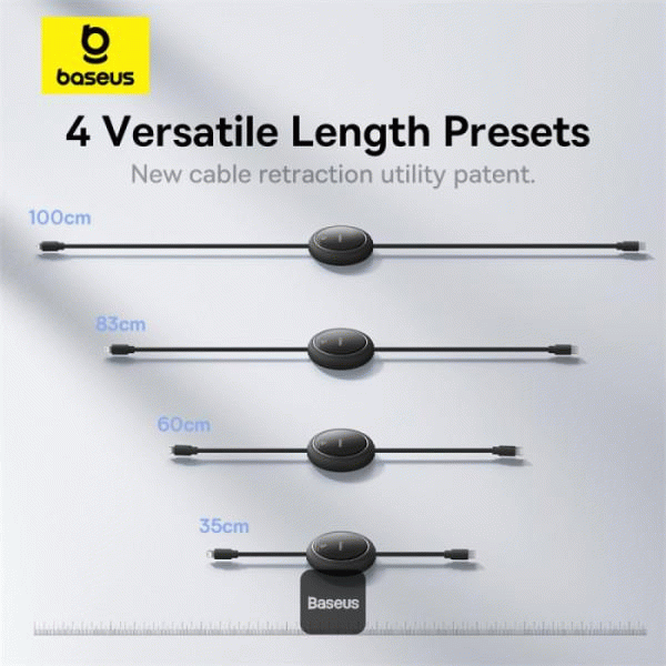Navíjecí kabel Baseus Free2Pull USB-C/Lightning s nastavitelnou délkou až 1m 20W, černá