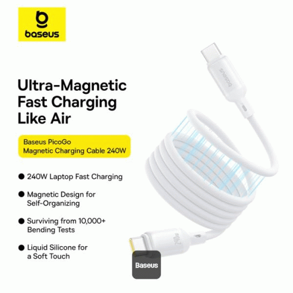 Magnetický kabel Baseus PicoGo USB-C/USB-C 1m 240W, bílá