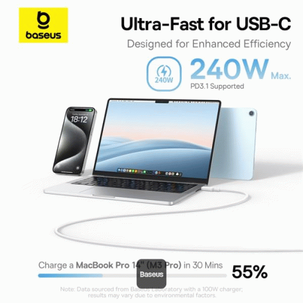 Magnetický kabel Baseus PicoGo USB-C/USB-C 1m 240W, bílá
