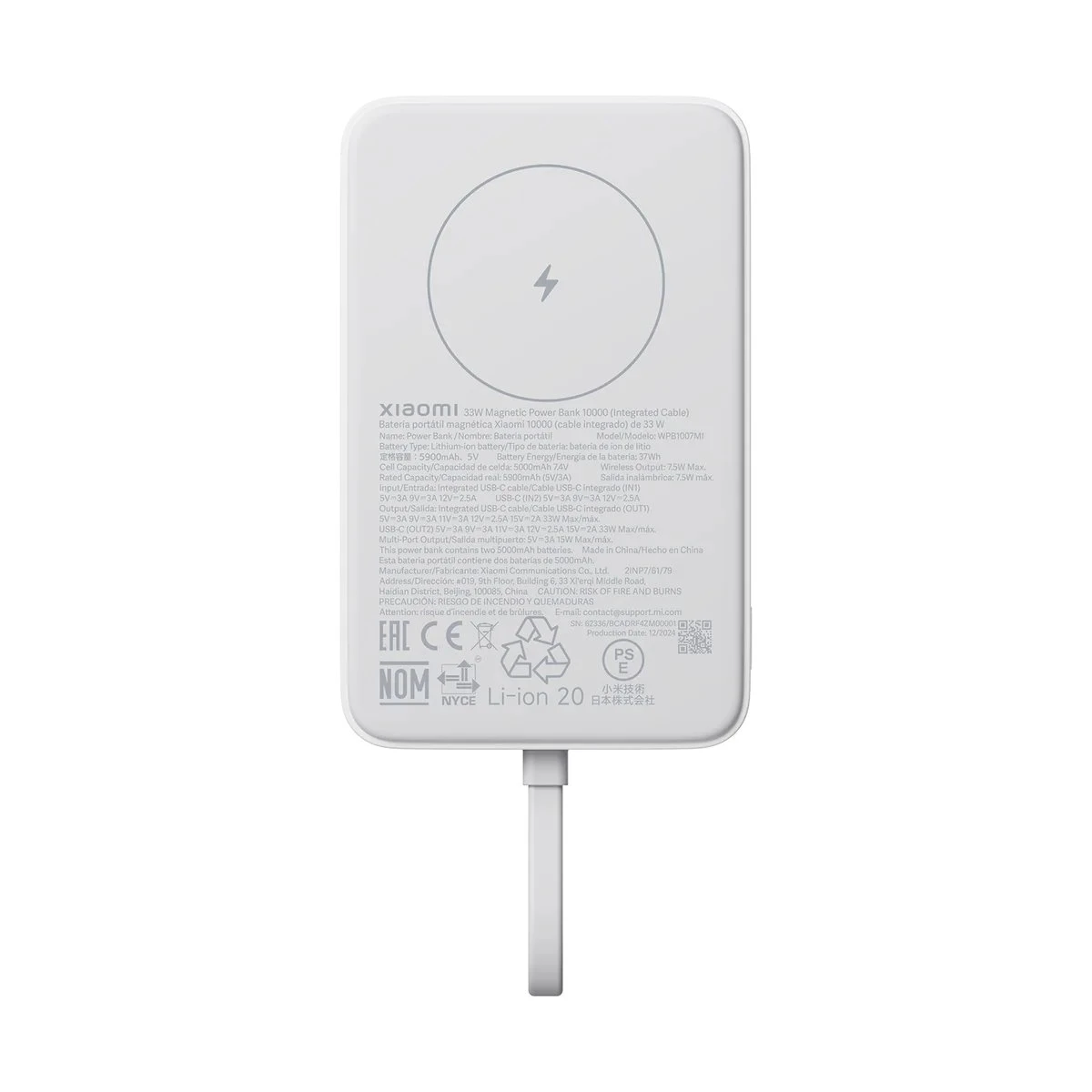 Xiaomi Magnetická Powerbanka 33W 10000mAh s Integrovaným USB-C Kabelem White