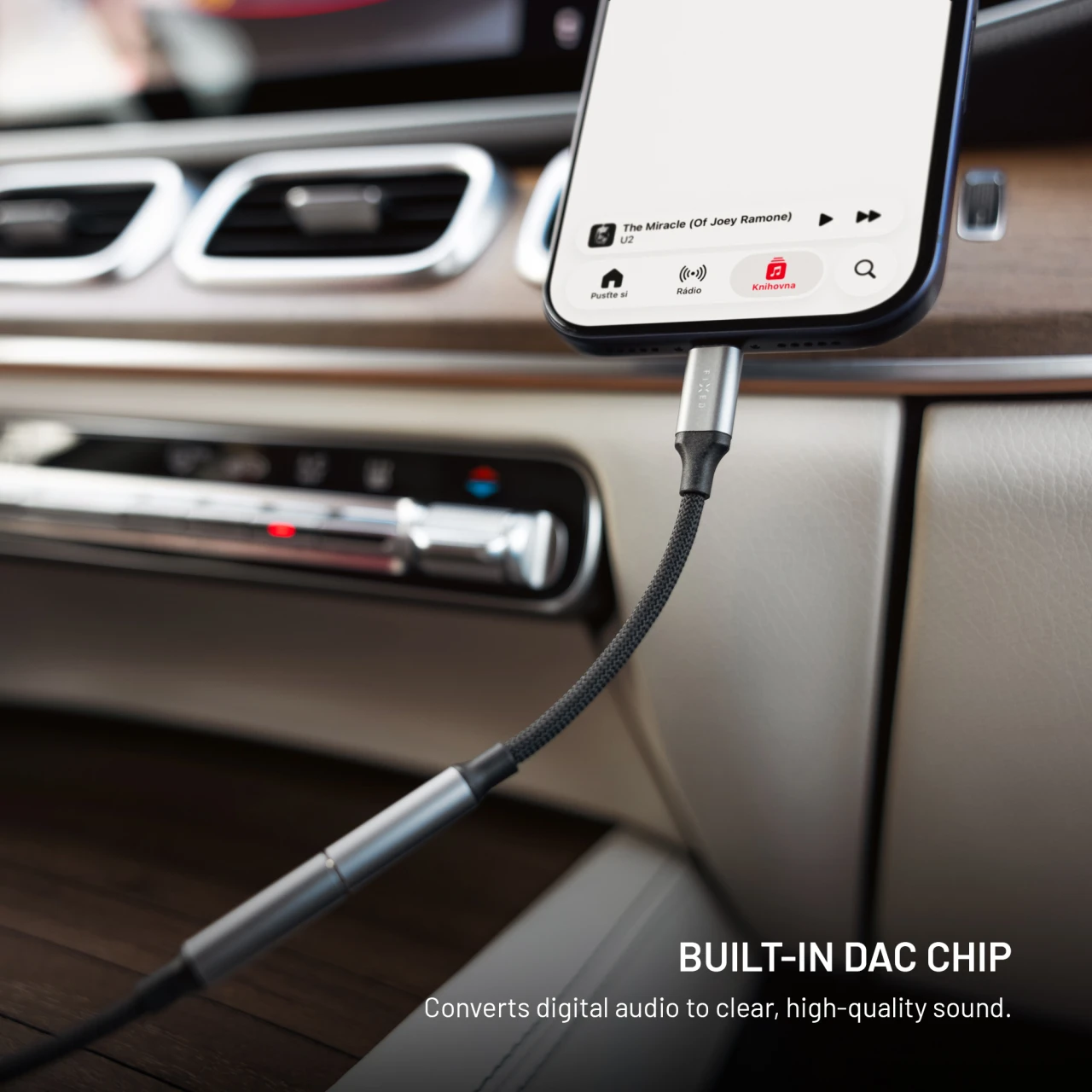 Redukce z hliníku FIXED Link USB-C na 3,5mm jack, space gray