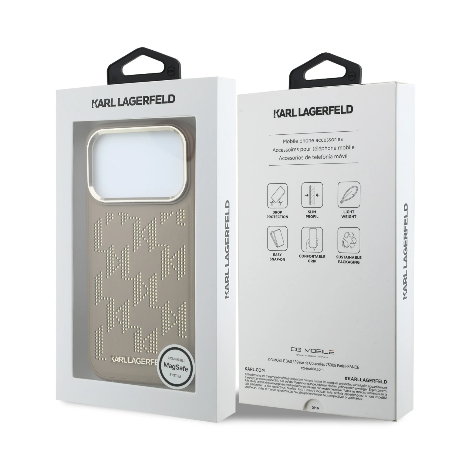 Karl Lagerfeld PU Perforated Monogram MagSafe Zadní Kryt pro iPhone 17 Pro Max Beige