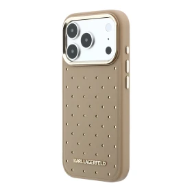 Zadní kryt Karl Lagerfeld PU Perforated Gold Dots MagSafe pro Apple iPhone 17 Pro, béžová