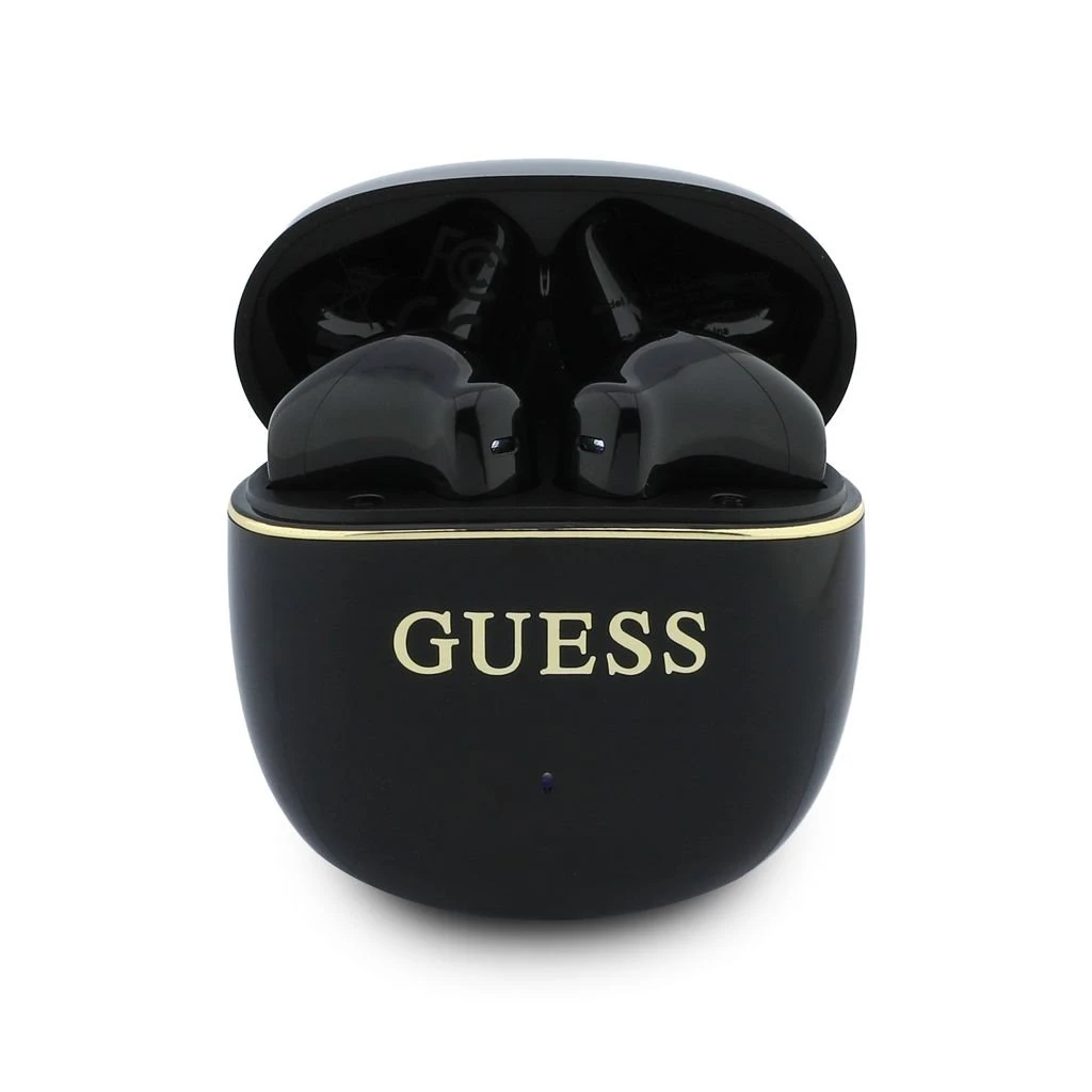 Guess Gold Line Glossy Classic Logo TWS Bezdrátová Sluchátka Black