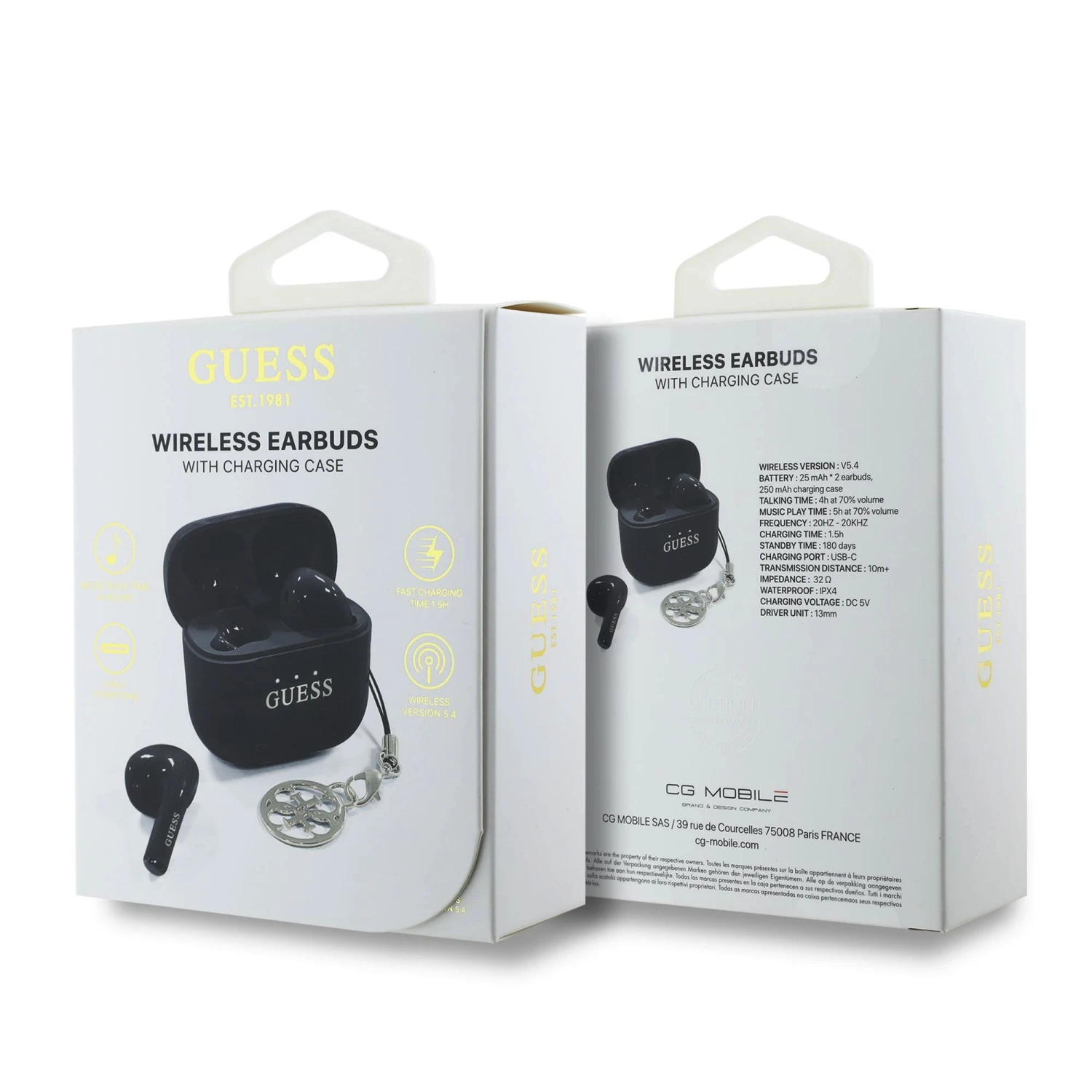 Guess Classic Logo Charm TWS Bezdrátová Sluchátka Black