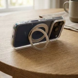 Case for iPhone 17 Pro Max / 18 Pro Max ( low camera edge) Frame Circle Stand compatible with MagSafe transparent