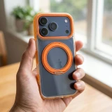 Case for iPhone 17 Pro / 18 Pro Frame Circle Stand compatible with MagSafe orange