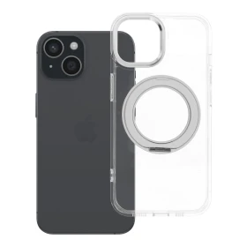 Zadní kryt Frame Circle Stand compatible with MagSafe pro Apple iPhone 15, transparentní