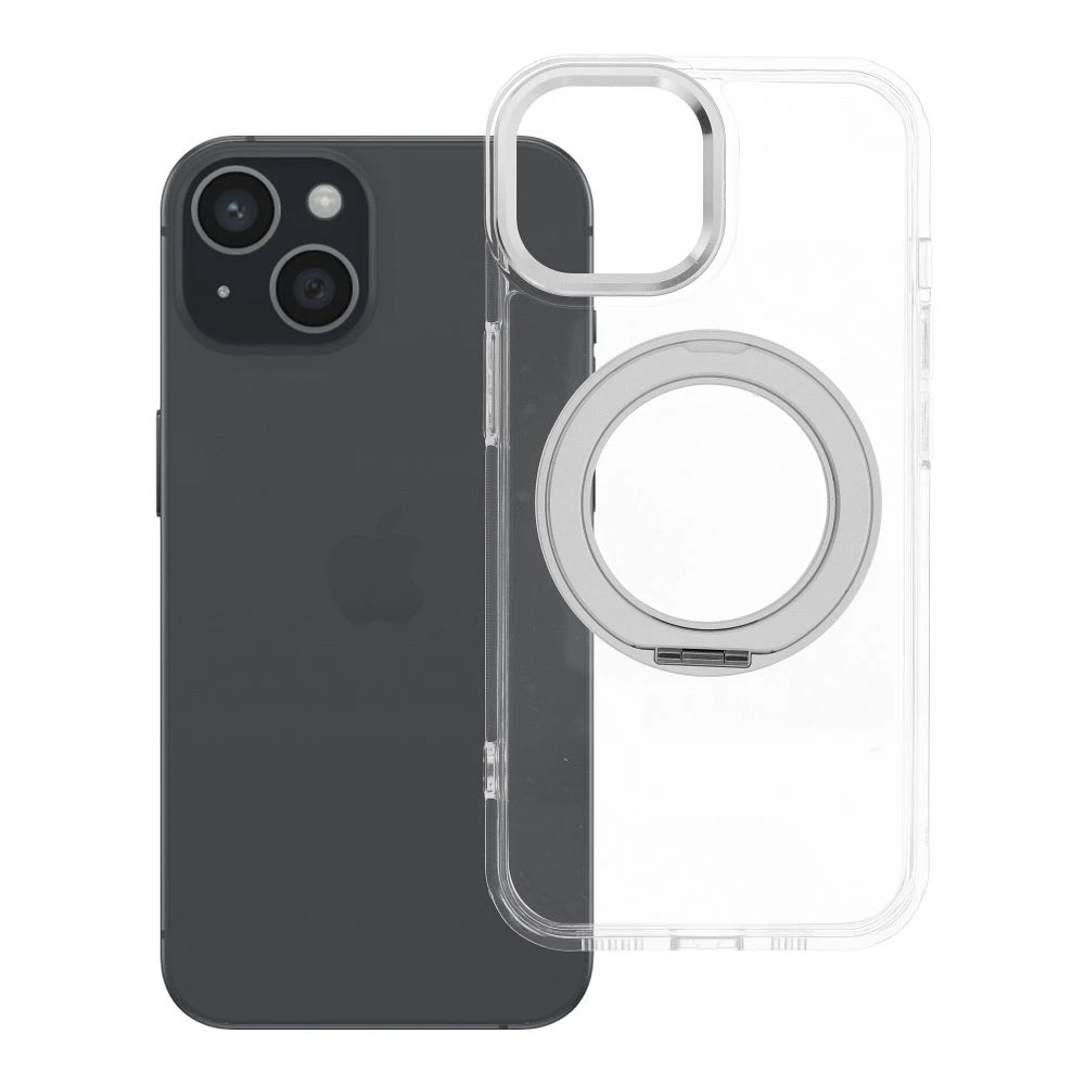 Case for iPhone 15 Frame Circle Stand compatible with MagSafe transparent