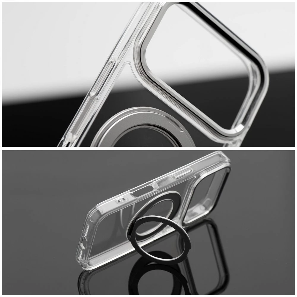 Case for iPhone 17 Pro / 18 Pro Frame Circle Stand compatible with MagSafe transparent