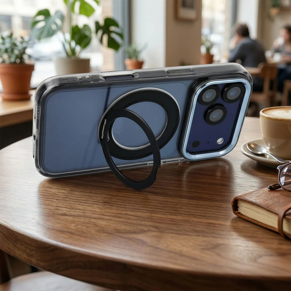 Case for iPhone 16 PRO Frame Circle Stand compatible with MagSafe black