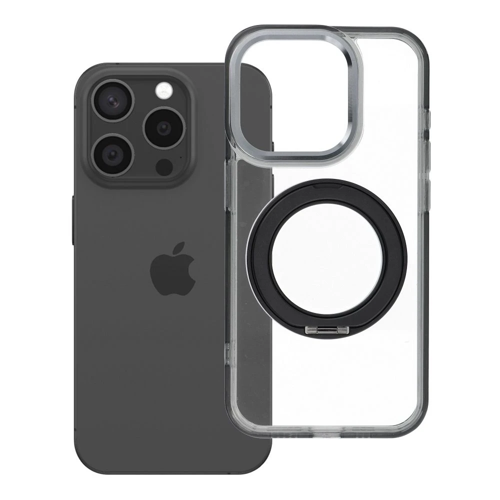 Case for iPhone 15 Pro Frame Circle Stand compatible with MagSafe black