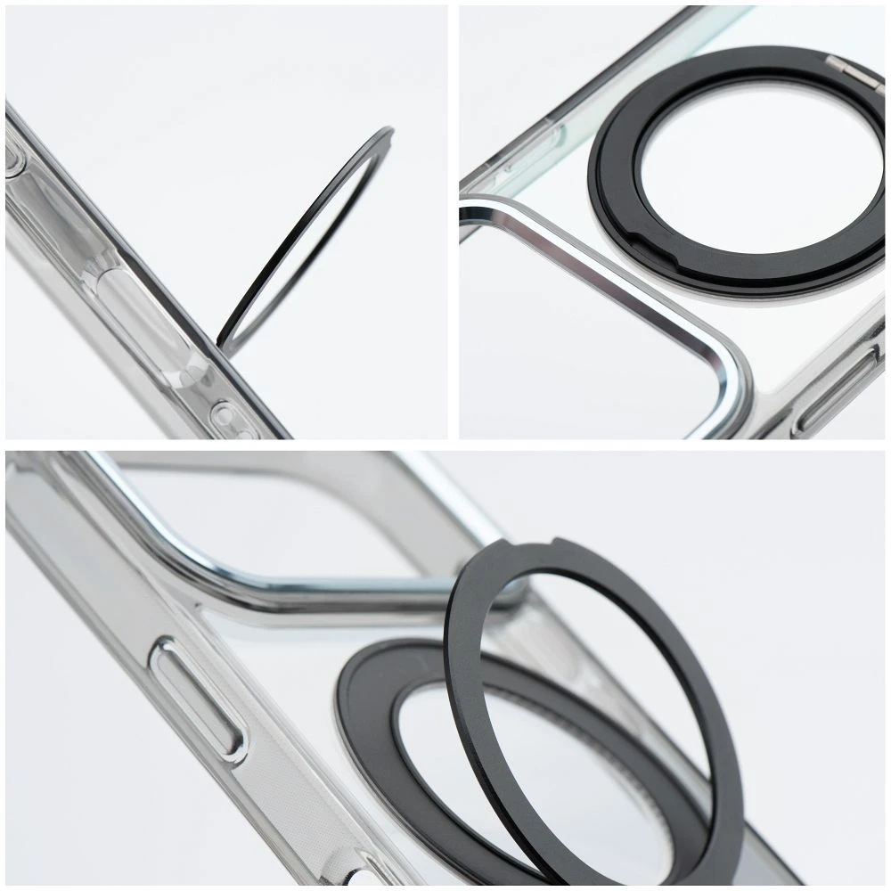 Case for iPhone 17 Pro Max / 18 Pro Max ( low camera edge) Frame Circle Stand compatible with MagSafe black