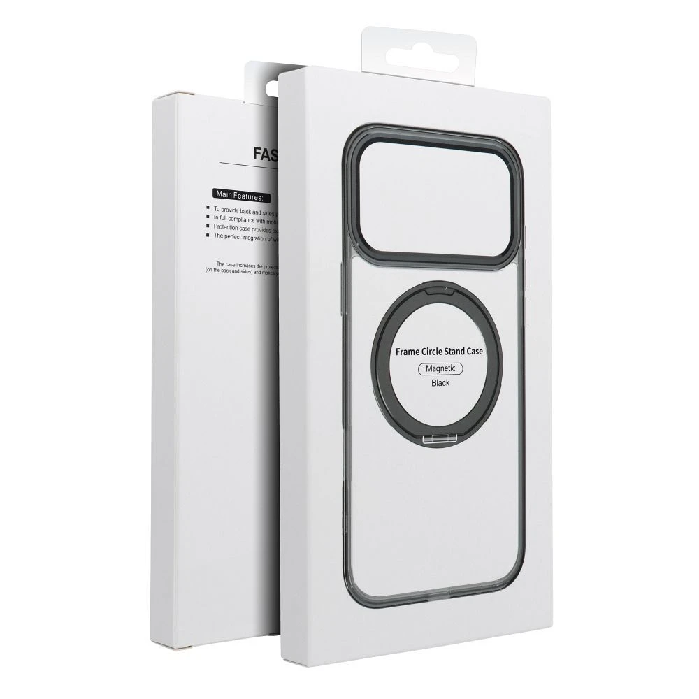 Case for iPhone 17 Pro Max / 18 Pro Max ( low camera edge) Frame Circle Stand compatible with MagSafe black