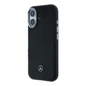 Zadní kryt Mercedes PU Leather Wood Semi Wrap MagSafe pro Apple iPhone 17, černá
