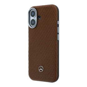 Zadní kryt Mercedes PU Leather Wood Semi Wrap MagSafe pro Apple iPhone 17, camel