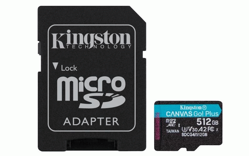 Paměťová karta 512GB Kingston microSDXC Canvas Go Plus Gen4 200MB/s A2 U3 V30 s adaptérem