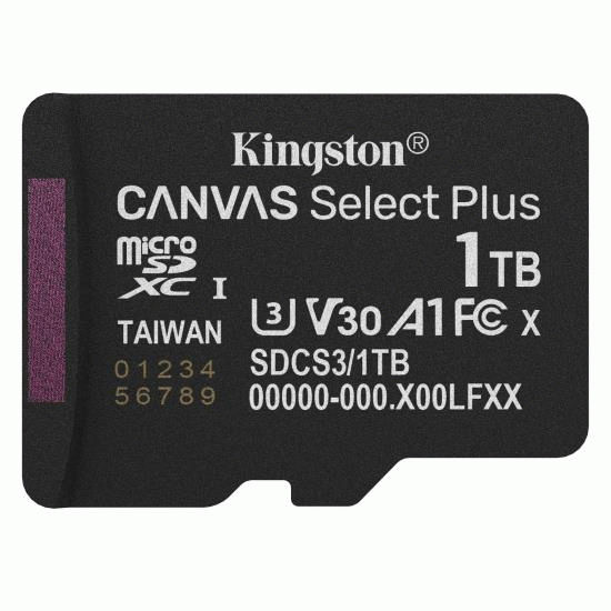 Paměťová karta 1TB Kingston microSDXC Canvas SelectPlus Gen3 150MB/s A1 s adaptérem