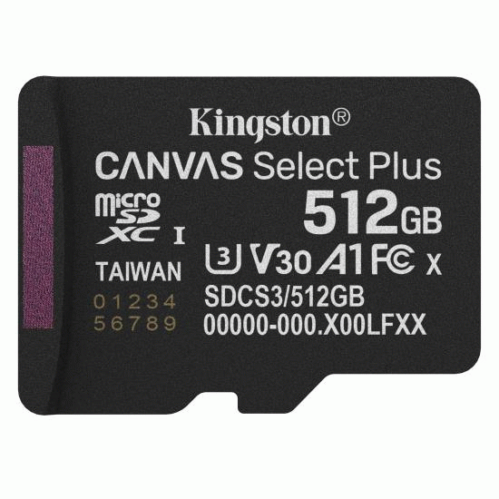 Paměťová karta 512GB Kingston microSDXC Canvas SelectPlus Gen3 150MB/s A1 s adaptérem