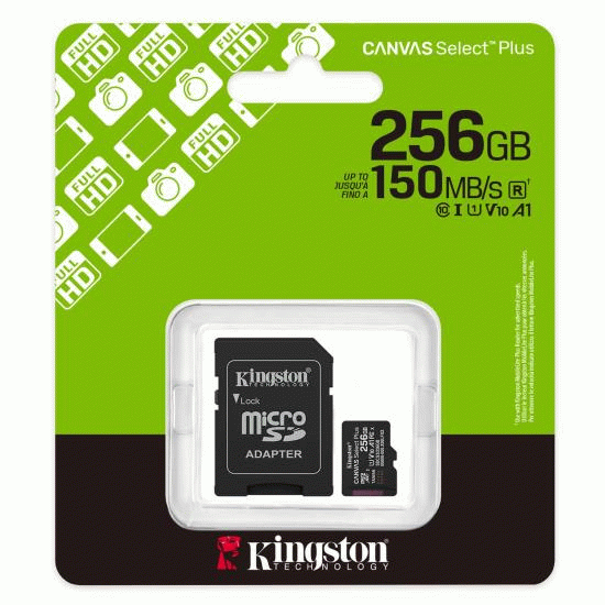 Paměťová karta 256GB Kingston microSDXC Canvas SelectPlus Gen3 150MB/s A1 s adaptérem