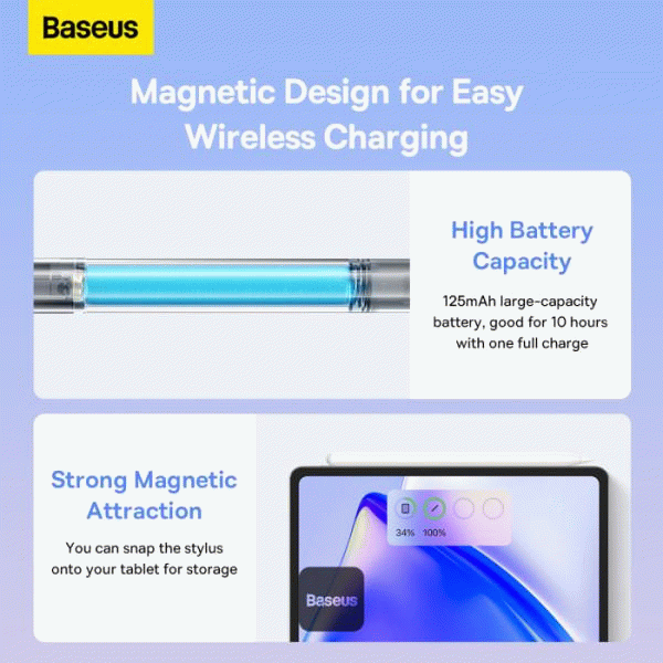 Stylus Baseus Smooth Writing 2 s bezdrátovým nabíjením (aktivní bezdrátová verze), fialová