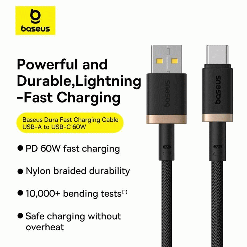 Kabel Baseus Dura USB/USB-C 2m 60W, černo/zlatá