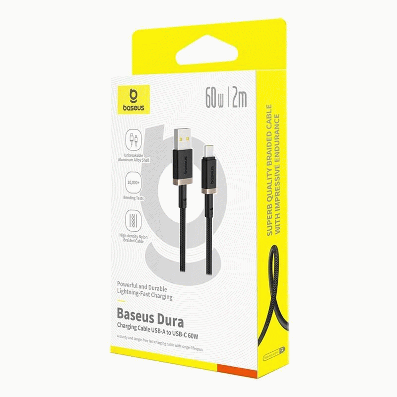 Kabel Baseus Dura USB/USB-C 2m 60W, černo/zlatá