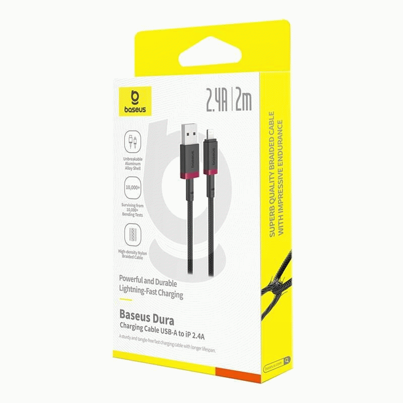 Kabel Baseus Dura USB/Lightning 2m 2.4A, červeno/černá