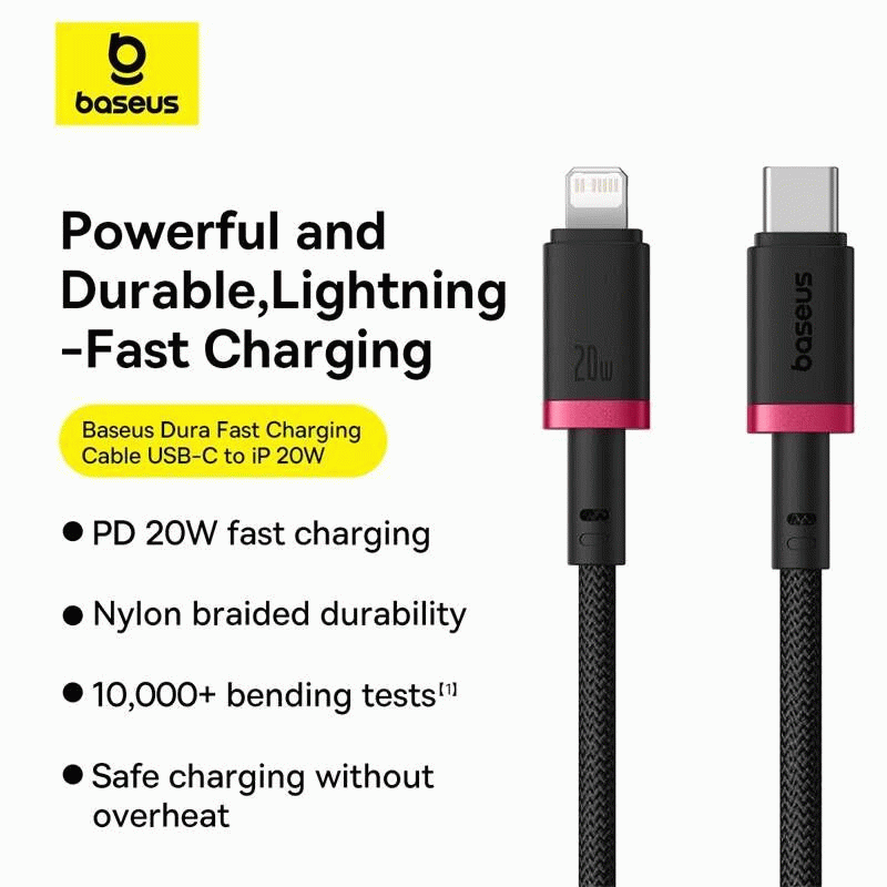 Kabel Baseus Dura USB-C/Lightning 1m 20W, černo/červená