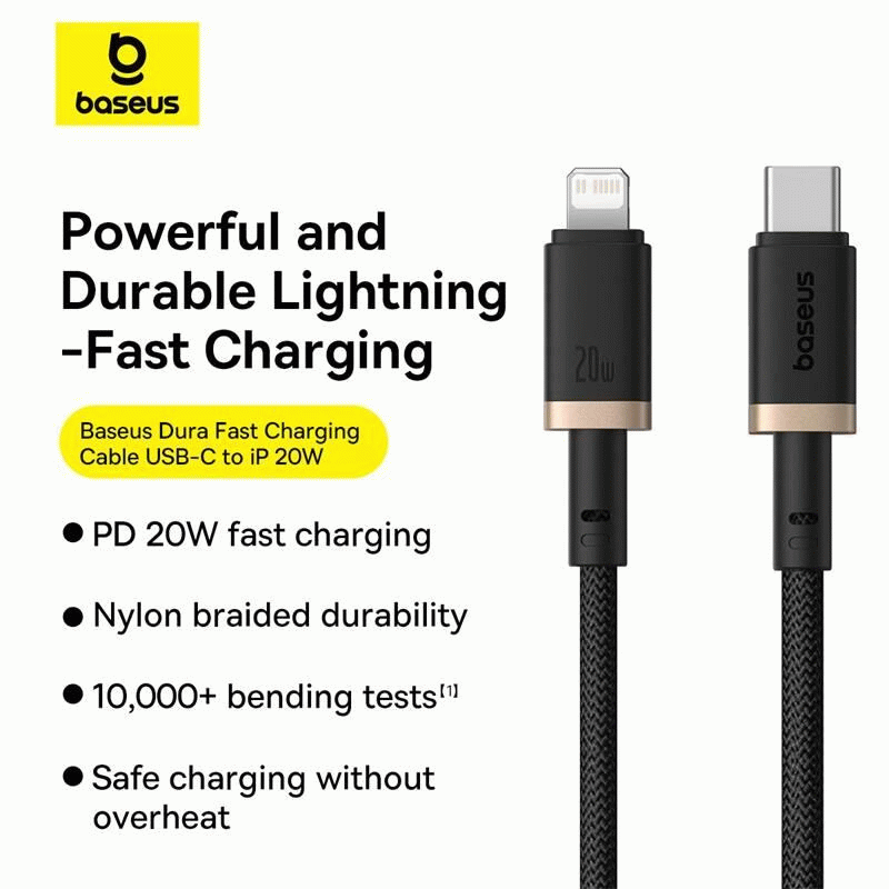 Kabel Baseus Dura USB-C/Lightning 2m 20W, černo/zlatá