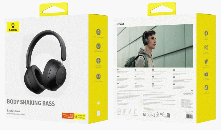 Bluetooth sluchátka Baseus Bass 30 Max, černá