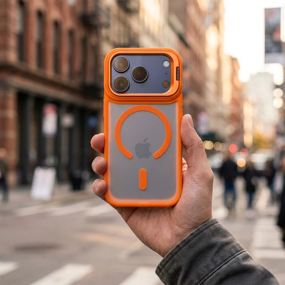Case for iPhone 17 Pro Max / 18 Pro Max Forcell F-Protect Shadow Stand Premium compatible with MagSafe orange