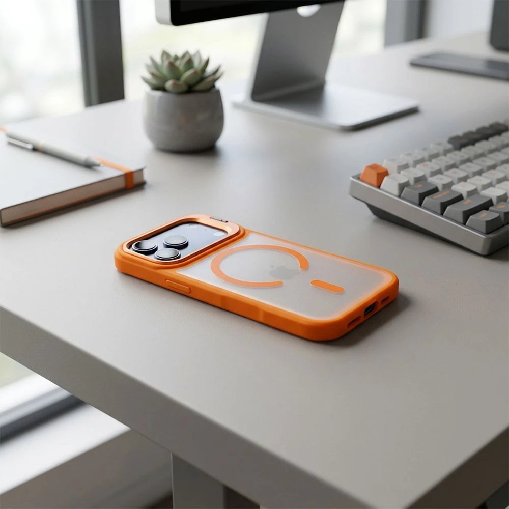 Case for iPhone 17 Pro / 18 Pro Forcell F-Protect Shadow Stand Premium compatible with MagSafe orange