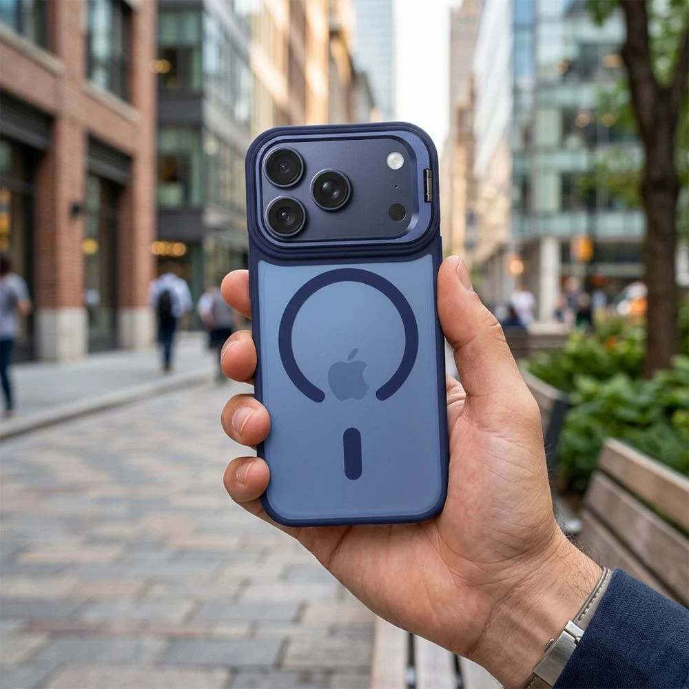 Case for iPhone 17 Pro / 18 Pro Forcell F-Protect Shadow Stand Premium compatible with MagSafe navy blue