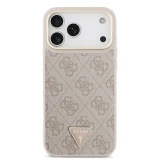 Guess PU Leather 4G Strass Triangle Logo Gold Frame MagSafe Zadní Kryt pro iPhone 18 Pro Max Pink