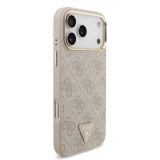 Guess PU Leather 4G Strass Triangle Logo Gold Frame MagSafe Zadní Kryt pro iPhone 18 Pro Max Pink