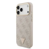 Zadní kryt Guess PU Leather 4G Strass Triangle Logo Gold Frame MagSafe pro Apple iPhone 18 Pro, růžová