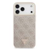 Zadní kryt Guess PU Leather 4G Strass Triangle Logo Gold Frame MagSafe pro Apple iPhone 18 Pro, růžová