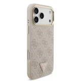 Zadní kryt Guess PU Leather 4G Strass Triangle Logo Gold Frame MagSafe pro Apple iPhone 18 Pro, růžová