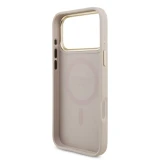 Zadní kryt Guess PU Leather 4G Strass Triangle Logo Gold Frame MagSafe pro Apple iPhone 18 Pro, růžová