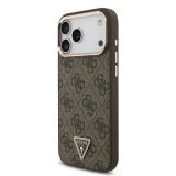 Guess PU Leather 4G Strass Triangle Logo Gold Frame MagSafe Zadní Kryt pro iPhone 18 Pro Max Brown