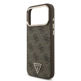 Guess PU Leather 4G Strass Triangle Logo Gold Frame MagSafe Zadní Kryt pro iPhone 18 Pro Max Brown