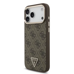 Zadní kryt Guess PU Leather 4G Strass Triangle Logo Gold Frame MagSafe pro Apple iPhone 18 Pro Max, hnědá