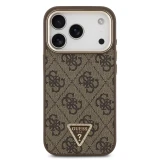 Guess PU Leather 4G Strass Triangle Logo Gold Frame MagSafe Zadní Kryt pro iPhone 18 Pro Brown
