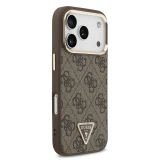 Guess PU Leather 4G Strass Triangle Logo Gold Frame MagSafe Zadní Kryt pro iPhone 18 Pro Brown