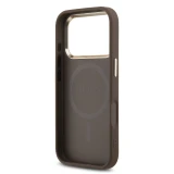 Guess PU Leather 4G Strass Triangle Logo Gold Frame MagSafe Zadní Kryt pro iPhone 18 Pro Brown
